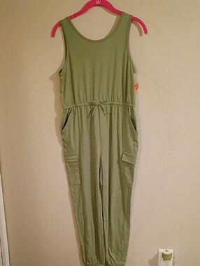 Kids Olive Green One-Piece Jumpsuit with Cargo Pockets
